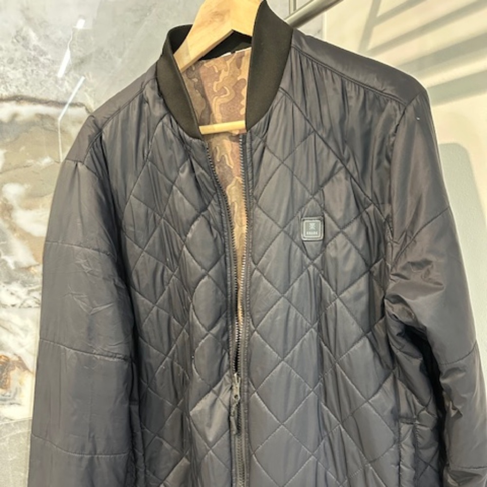 Roark Quilted Bomber Jacket in Dark Gray with Black Collar